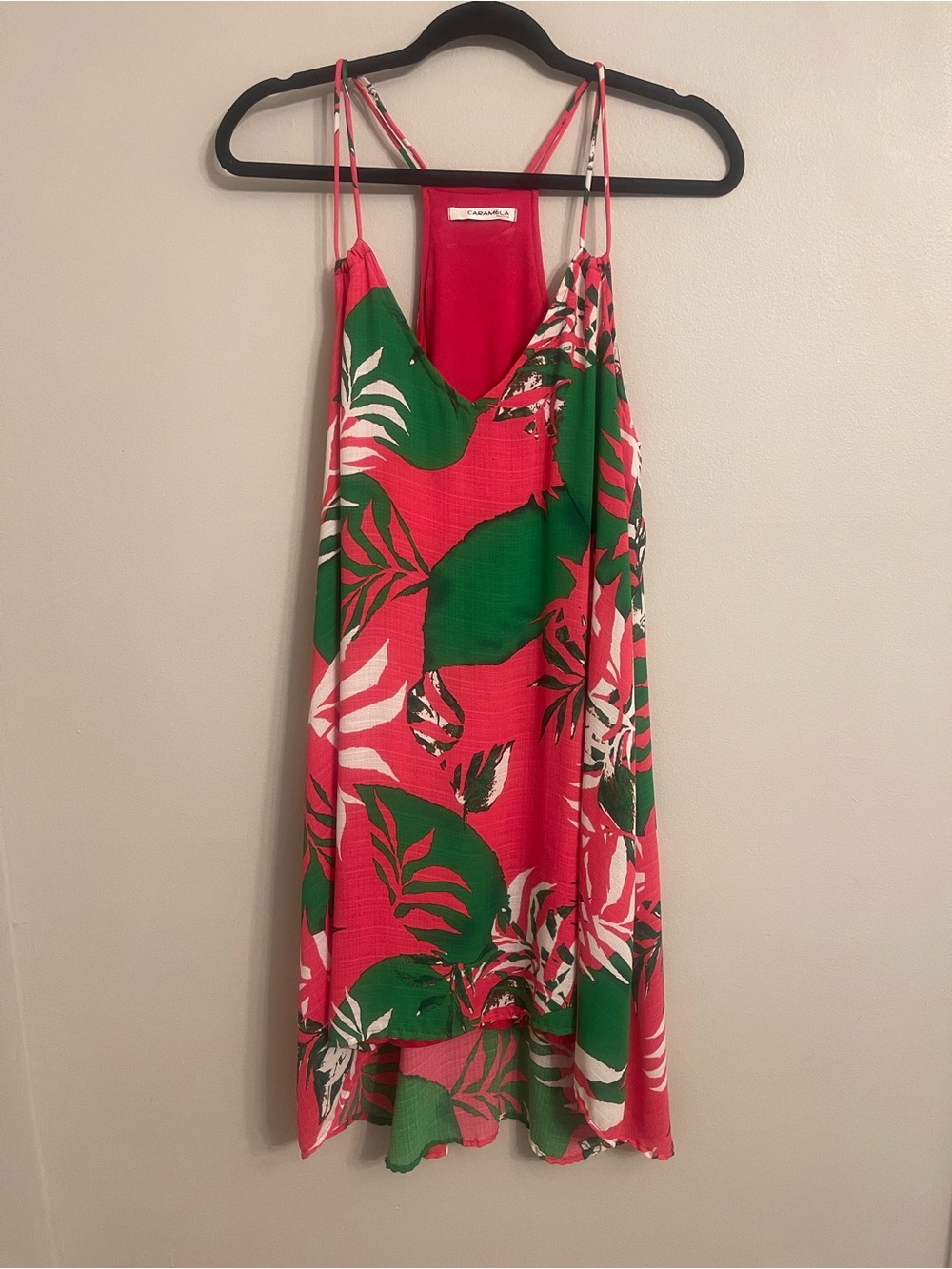 Caramel Pink & Green Tropical Slip Dress